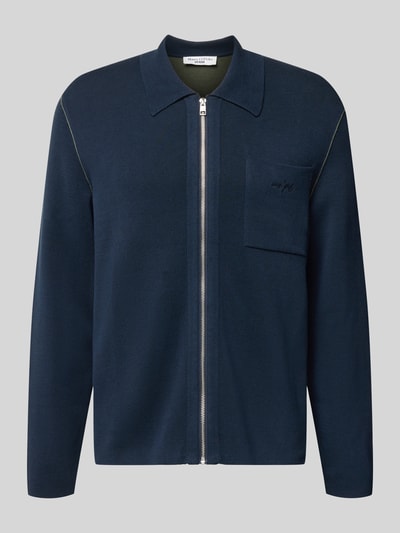 Produktfoto, Regular Fit Cardigan aus katoenmix van Marc O'Polo Denim in effen donkerblauw met borstzak, ritssluiting, polokraag, fijngebreid