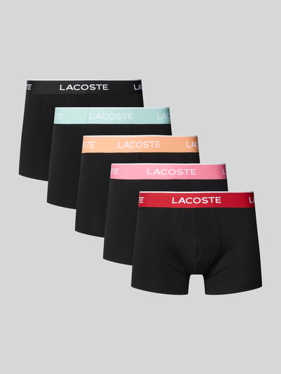 Produktfoto, pięć par obcisłych bokserek Trunk aus Baumwoll-Mix im 5er-Pack von Lacoste w kolorze czarnym z kolorowymi gumkami, Herren Pant & Trunk od Lacoste