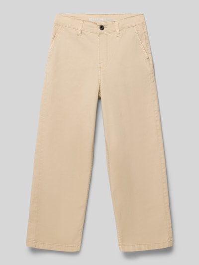 Produktfoto, Chino mit Eingrifftaschen und Label-Detail von Garcia, beżowy, bawełniano-elastanowy mix, krój regular fit, Szerokość w rozmiarze 140: 33 cm, długość nogawki wewnętrznej 60 cm
