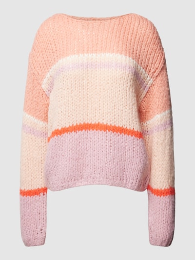 Oui Sweter z dzianiny w stylu Colour Blocking Różowawy 2