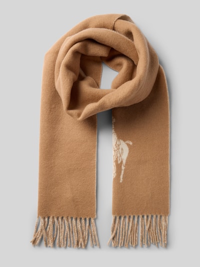 Polo Ralph Lauren Wollschal mit Logo-Stitching Modell 'Oblong' Camel Melange 1