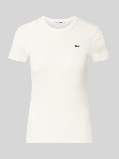 Produktfoto, Slim Fit T-Shirt aus reiner Baumwolle Modell 'TF5538' von Lacoste in Weiß mit feiner Rippenstruktur, Damen T-Shirt
