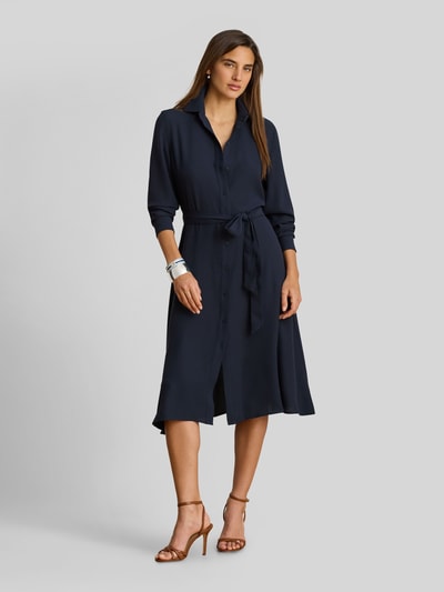 Lauren Ralph Lauren overhemdjurk met tailleriem Marineblauw - 4