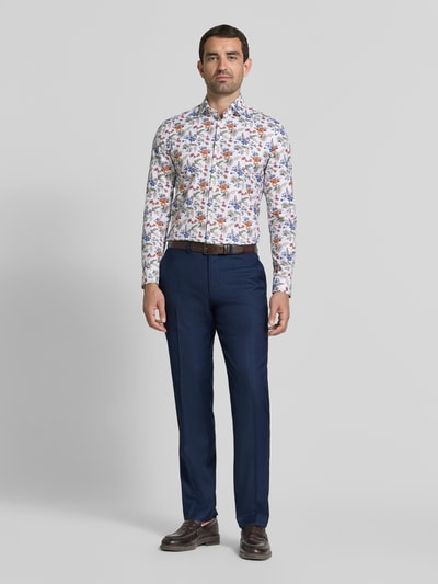 Christian Berg Men Fijn gestructureerde pantalon met persplooien Blauw - 1