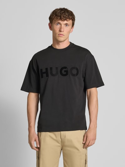 HUGO T-shirt met labelprint, model 'Dinkee' Zwart - 4