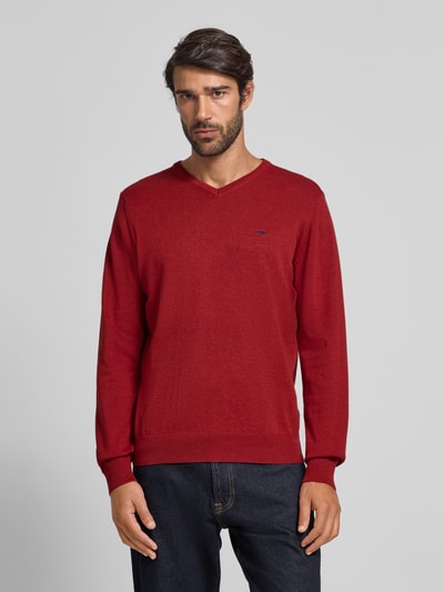 Fynch-Hatton Sweter z dzianiny z detalem z logo Ciemnoczerwony 4