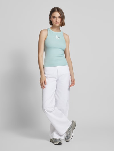 Calvin Klein Jeans Top z wyhaftowanym logo i okrągłym dekoltem Miętowy 1