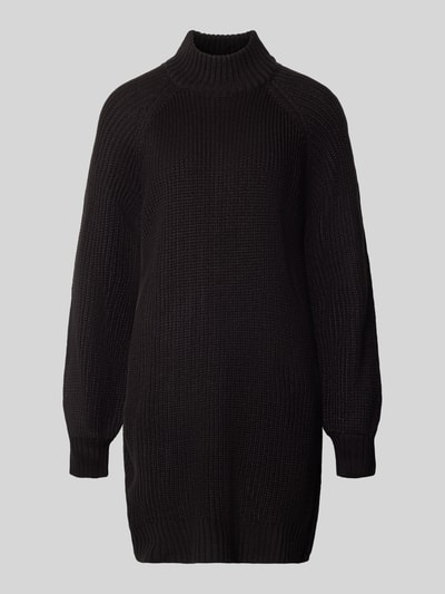 Produktfoto, schwarzes Strickkleid mit Stehkragen, grobmaschige Textur, Modell 'TIMMY' von NOISY MAY®, Relaxed Fit, Minilänge.