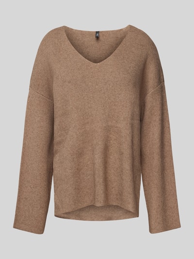 Only Relaxed fit gebreide pullover met viscose en hoge zijsplitten, model 'KATIA' Hazelnoot gemêleerd - 1