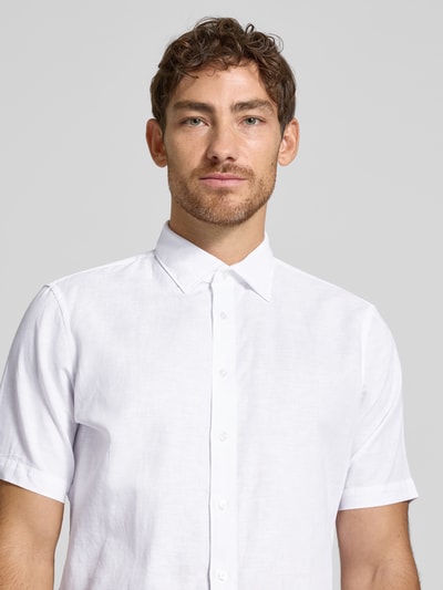 Jake*s Slim Fit Leinenhemd mit Knopfleiste Weiss 3
