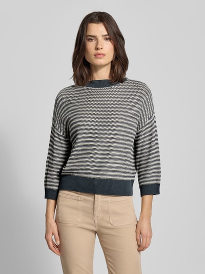 OPUS Sweter z dzianiny z prążkowanymi wykończeniami model ‘Peipina’ Petrol 4