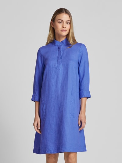 Christian Berg Woman Knielanges Leinenkleid mit Stehkragen Blau 4