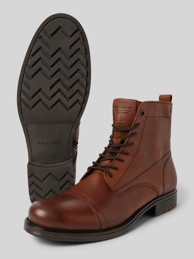 Jack & Jones Schnürboots aus Leder mit Ziernähten Modell 'SHAUN' Cognac 4