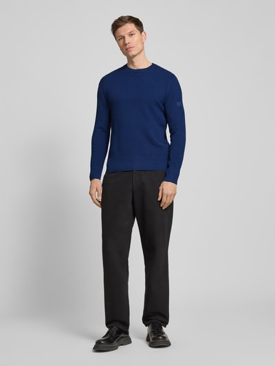 Marc O'Polo Regular Fit Strickpullover aus reiner Baumwolle mit markanter Rippstruktur Royal 1