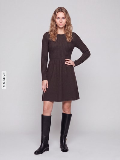 ONLY Tailliertes Strickkleid aus Viskose-Mix Modell 'FIA' Schoko 1