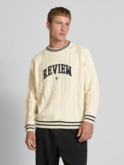 REVIEW Strickpullover mit Label-Stitching Ecru 4