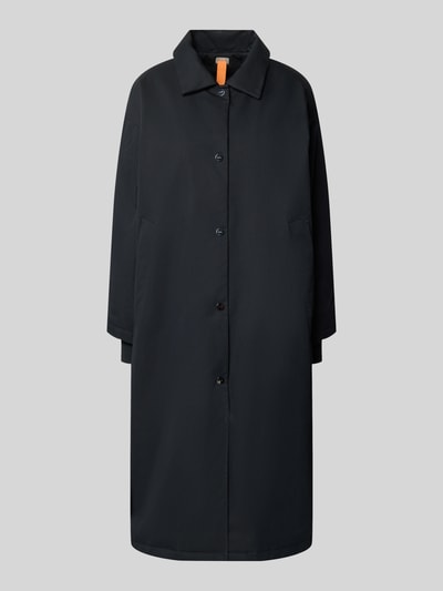 Produktfoto, dunkelblauer Regular Fit Mantel aus Baumwoll-Mix Modell 'Free' von g-lab mit Umlegekragen und Knopfleiste, glatte Textur