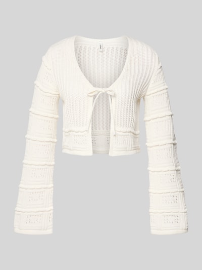Produktfoto, Regular Fit Strickjacke aus Baumwoll-Mix Modell 'NATALIE' von Only in Creme, Ajour-Strick, Trompetenärmel, unifarben, Schnürverschluss