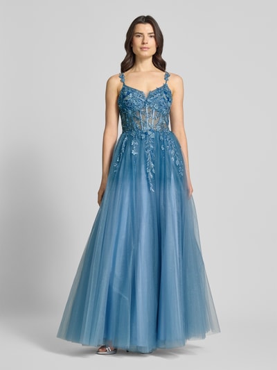 unique Abendkleid mit Perlen und Pailletten Blau 4