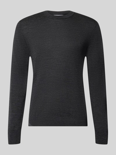 Produktfoto, dunkelgrauer Regular Fit Pullover aus reiner Wolle von Jake*s Studio Men, glatte Struktur, schlichte, gerade Form.