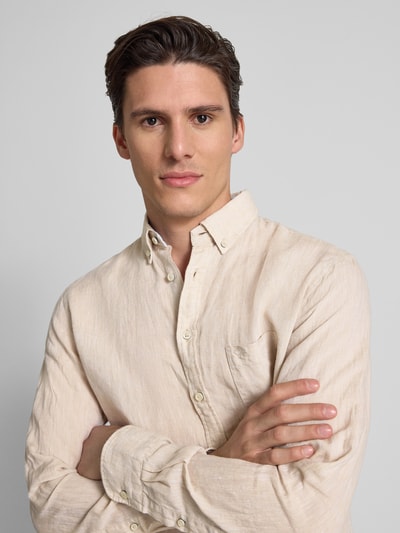 Fynch-Hatton Regular Fit Leinenhemd mit Button-Down-Kragen Sand 3