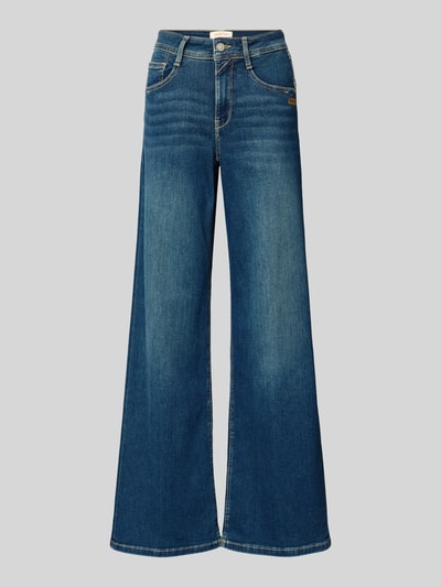 Produktfoto, blauwe Wide fit jeans met labeldetail, katoenmix met stretch, used-look, model 'AMELIE' van GANG, dames, bandwijdte maat 27: 40 cm, binnenbeenlengte: 80 cm