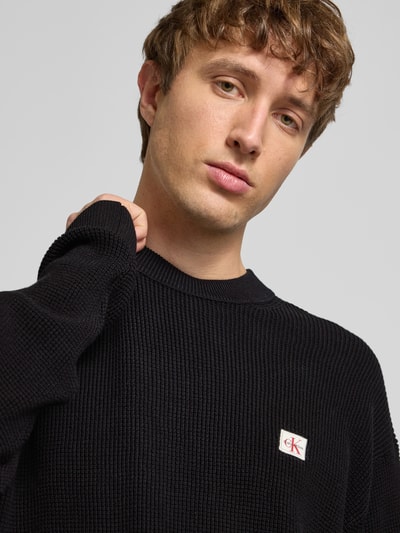 Calvin Klein Jeans Gebreide pullover met structuurmotief en ronde hals Zwart - 3