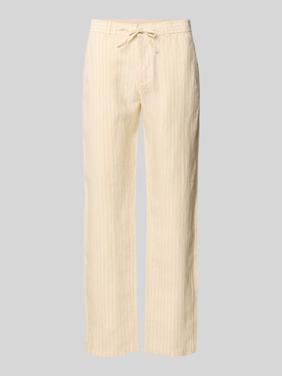 Produktfoto, Straight Fit Leinenhose mit Gesäßtaschen von Gant in creme mit feiner Streifenstruktur, elastischer Bund mit Tunnelzug, Reine Leinen, Bundweite 43 cm, Innenbeinlänge 83 cm, Herren.
