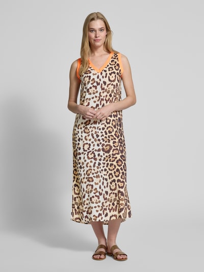 Emily Van den Bergh Midikleid mit V-Ausschnitt Beige 4