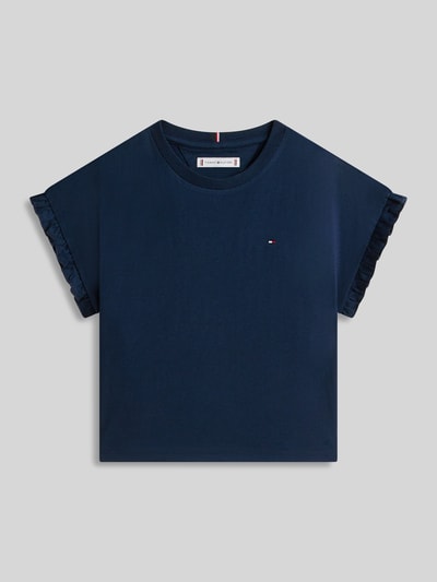 Tommy Hilfiger Teens t-shirt o kroju relaxed fit z mieszanki bawełny z detalami w stylu falban Granatowy 2