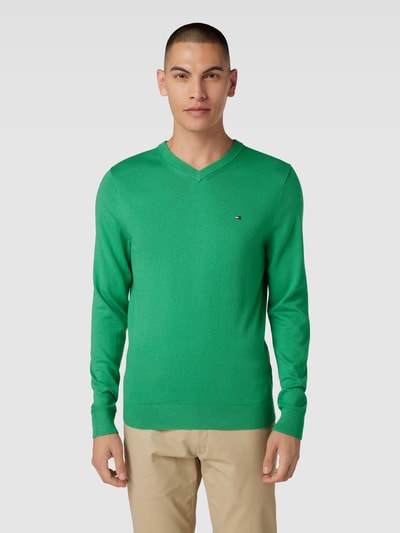 Tommy Hilfiger Strickpullover mit V-Ausschnitt Modell 'PIMA' Gruen 4