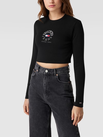 Tommy Jeans Cropped Longsleeve mit Label-Stitching Schwarz 4
