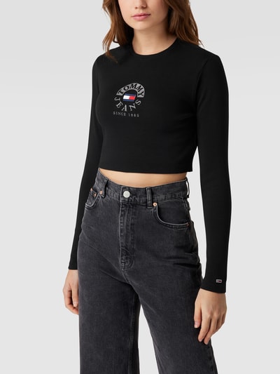 Tommy Jeans Cropped Longsleeve mit Label-Stitching Black 4