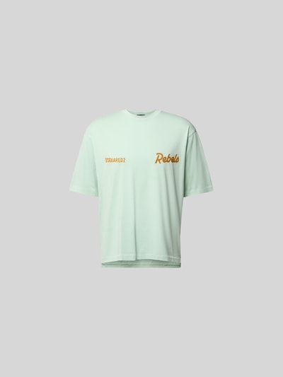Produktfoto, Loose Fit T-Shirt mit Logo-Stitching von Dsquared2 in Mintgrün, reine Baumwolle, Statement-Stitching, Rundhalsausschnitt