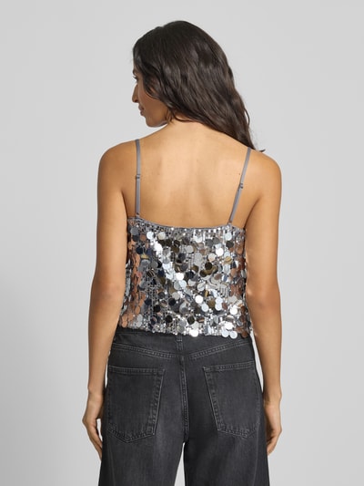 Vila Crop Top mit Pailletten Modell 'CHAYA' Silber 5