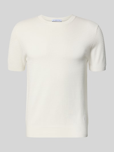 Produktfoto, Strickshirt mit Rundhalsausschnitt von Manuel Ritz in Weiß, reine Baumwolle, Regular Fit, feine Struktur, dezentes Label-Stitching