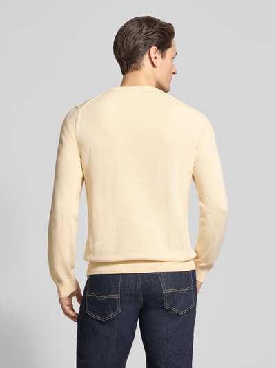 Männermodel trägt Regular Fit Strickpullover aus Baumwoll-Mix von Lacoste, Optik: Unifarben, Materialverarbeitung: Strick, Ganzkörperansicht Rückansicht.