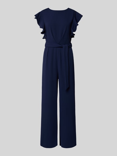 Produktfoto, Jumpsuit met strikceintuur en steekzakken van Apricot, donkerblauw, materiaalmix met stretch, regular fit, ronde hals