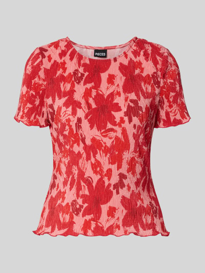 PIECES Slim Fit T-Shirt mit Allover-Muster Modell 'FLORA' Rot Melange 2