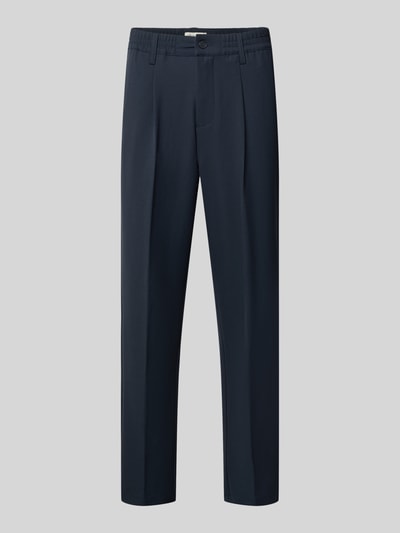 Produktfoto, dunkelblaue Hose mit elastischem Bund und Bügelfalten Modell 'MARC 2.0' von Casual Friday, Material-Mix mit Viskose-Anteil, Regular Fit, seitliche Eingrifftaschen und Paspeltaschen am Gesäß, glatte Stoffoptik.
