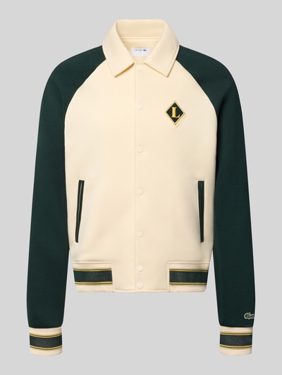 Produktfoto, Regular Fit Sweatjacke aus Baumwoll-Mix von Lacoste w kolorze kremowo-zielonym, detale z żółtym, tekstura gładka, bluza rozpinana męska