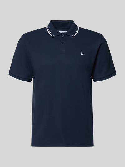 Produktfoto, Regular Fit Poloshirt mit Strukturmuster Modell 'AUSTIN' von Jack & Jones, Baumwoll-Anteil, dunkelblau, Stitching, Knopfleiste