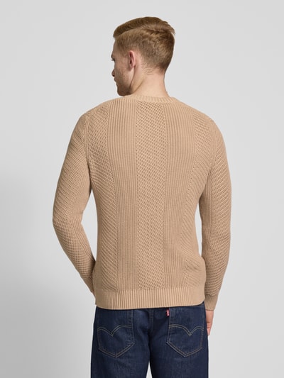 JOOP! Jeans Strickpullover mit Strukturmuster Modell 'Silor' Taupe 5