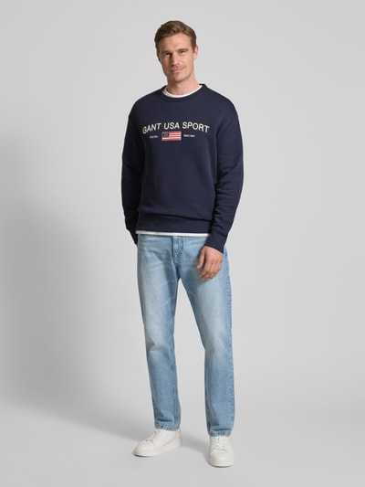 Gant Sweatshirt met labelstitching Marineblauw - 1