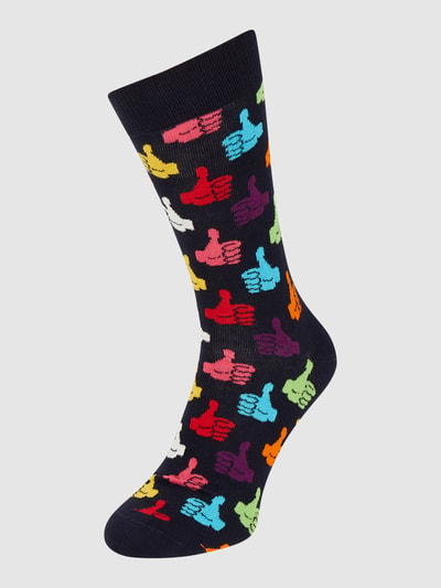 Happy Socks Sokken met all-over motief, model 'Thumbs up' Marineblauw - 1