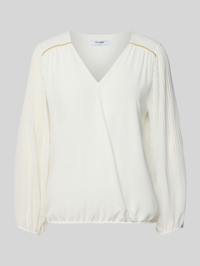 Produktfoto, Bluse mit V-Ausschnitt Modell 'Be44rtaa' von ZABAIONE in Creme mit geradem Schnitt, elastischen Abschlüssen, feine Faltenstruktur