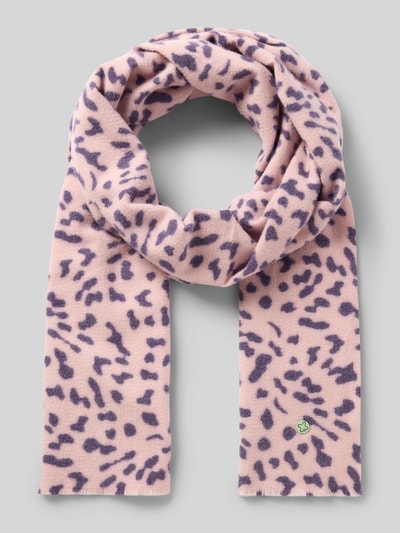 Produktfoto, Schal mit Viskose-Anteil in Strick-Optik von Codello, rechteckig, rosa-lila Muster, Label-Detail, weiche Textur, Damen Schal