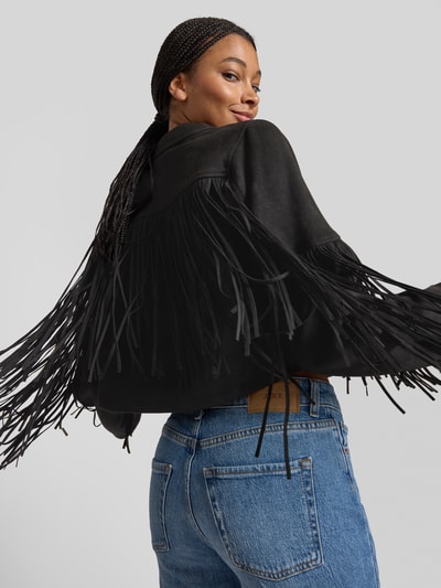 Only Jack in leerlook met lange franjes, model 'DIANE LIFE' Zwart - 3