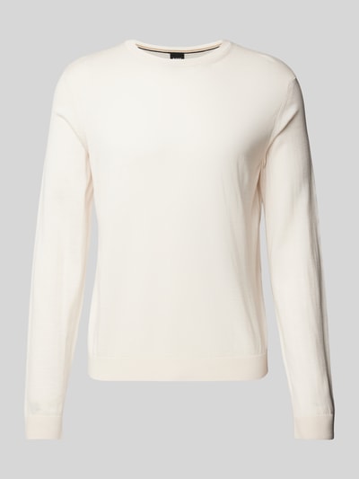 BOSS Wollen pullover van scheerwol met labeldetail, model 'Leno' Offwhite - 2