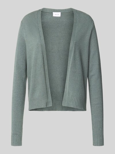 Produktfoto, Strickjacke aus Viskose-Mix von VILA in saliegroen, recht model, geribde band en mouwboorden, ruglengte maat S 52 cm, mouwlengte 64 cm